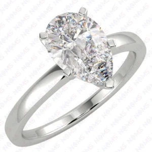 2.00carat Pear Cut Lab Created HPHT Diamond Solitaire Ring 14K White Gold Plated - Picture 1 of 16