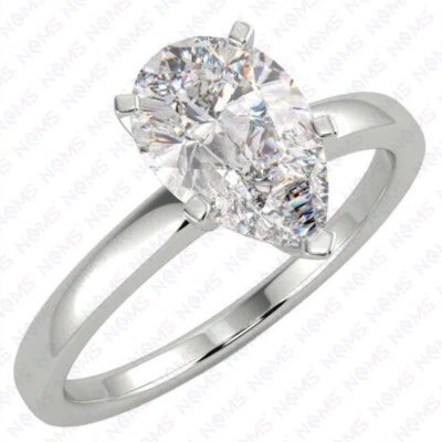 2.00carat Pear Cut Lab Created HPHT Diamond Solitaire Ring 14K White Gold Plated - Image 1 of 4