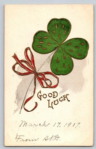 Postcard - Vintage Good Luck - 4 Leaf Clover - Picture 1 of 2