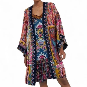Anthropologie Zadie Samtbesatz Morgenmantel Kimono und Schlupfkleid Größe M/L - Bild 1 von 15