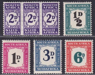 Южная Африка 1943-49 KGVI почтовые расходы из-за 2d тройни, 1⁄2d, 1d, 3d, 6d новом cat £80 - Изображение 1 из 2