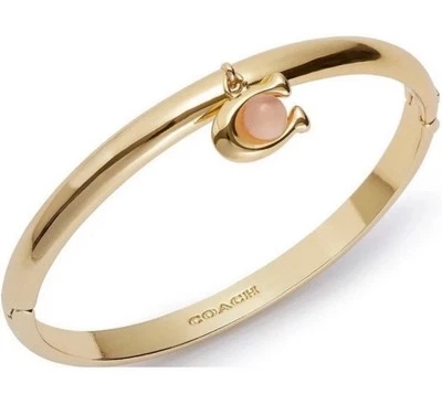 NUEVO CON ETIQUETAS COACH Mujer Tono Dorado C Dije con Brazalete Brazalete Cuarzo Rosa Foto 1 de 4