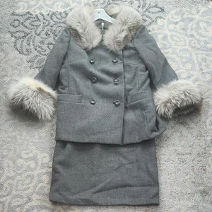 Vintage Gino Rossi Rabbit Fur Jacket & Dress Set Gray - Picture 1 of 12
