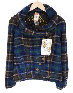 DESIGUAL Women's 40 Blue Checked Long Sleeve Wool Blend Single-Breasted Jacket * - Picture 1 of 10