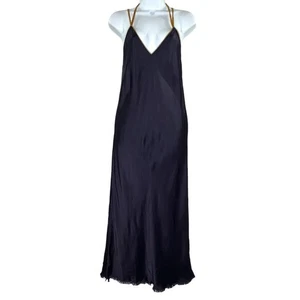 Vestido sin Mangas Helmut Lang 6 Azul Marino Medianoche Seda Midi Correa de Espagueti - Imagen 1 de 10