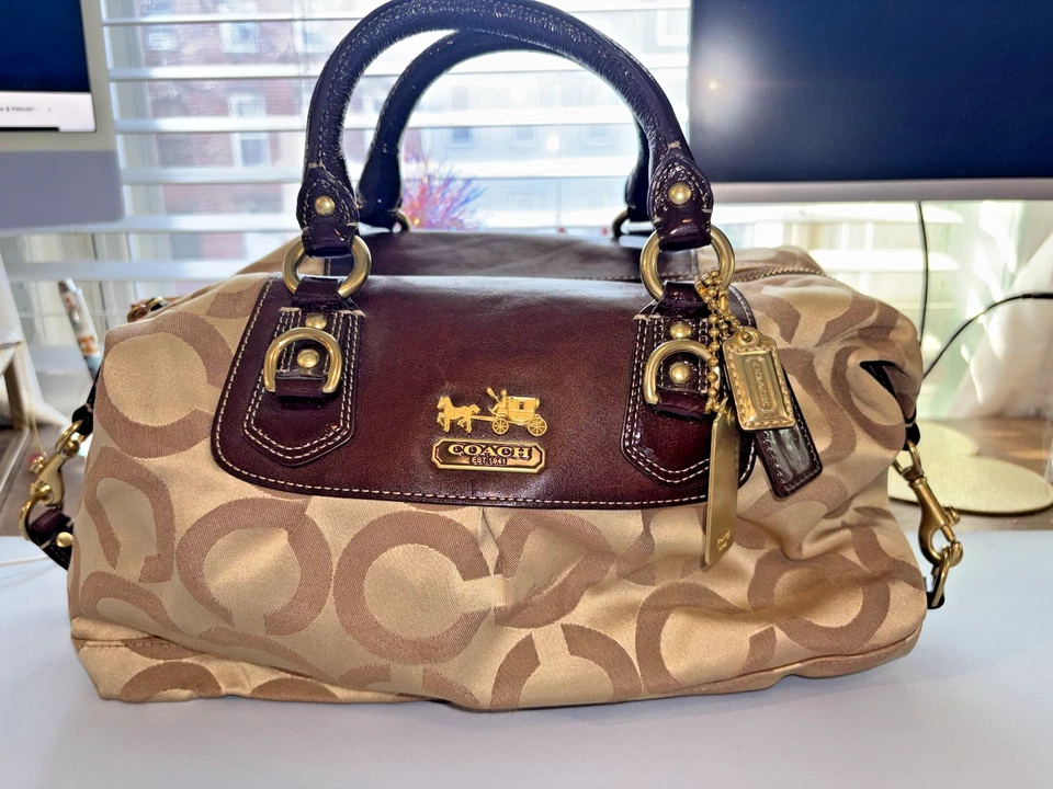 Coach Madison Signature Op Art Sabrina Brown/Beige Satchel Bag 12943 - Image 1 of 4