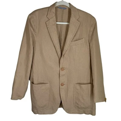 Blazer Abrigo Deportivo Massimo Dutti Para Hombres 48/38 Lino Tostado Un Solo Pecho Boda Foto 1 de 4