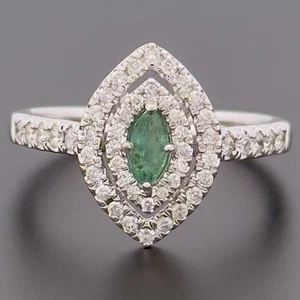 9ct White Gold Emerald & Diamond Cluster Ring Size L 1/2 - Picture 1 of 10