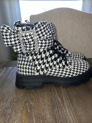 BETSEY JOHNSON Dozer Rhinestone Combat Boots  Size 7.5  Womens   Trendy! - Image 1 of 4