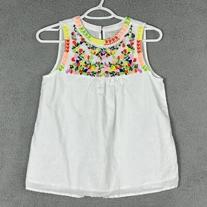 J Crew tank top womens 0 white yellow red green embroidered floral linen cotton - Picture 1 of 12