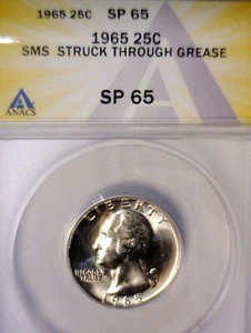 1965 ERROR ANACS SP 65 RARE SMS Struck Thru Thread Washington Quarter CH BU Coin - Picture 1 of 12