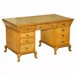 FEINANTIK UM 1880 VIKTORIANISCHES POLLARD EICHE PARTNER SCHREIBTISCH GRÜN LEDER TOP - Bild 1 von 12