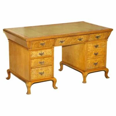 FINE ANTIQUE CIRCA 1880 VICTORIAN POLLARD OAK PARTNER DESK GREEN LEATHER TOP — 第 1/4 张图片