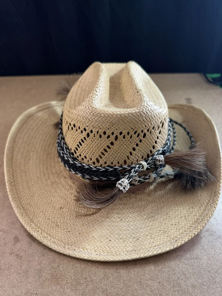 VTG DonHoy Straw Cowboy Hat Paul Bond’s Nogales AZ Braided Horsehair Band 6 3/4 - Imagem 1 de 4