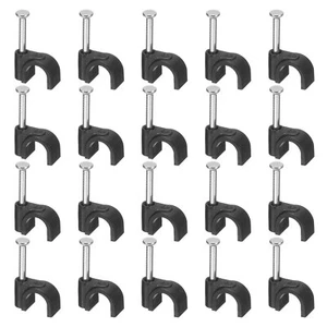 100pcs Cable Clips 6mm Wire Wall Clips with Steel Nails Round Clips, Black - Photo 1/7