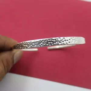 925 Silver Hammered Cuff Bracelet Handmade Adjustable Wide Textured Bangle zx977 - Picture 1 of 6