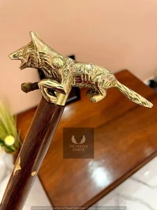 Bastón de madera con mango de zorro de latón vintage victoriano antiguo bastones regalo - Imagen 1 de 9