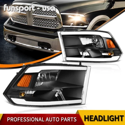 LED DRL Headlights for 2009-2018 Dodge Ram 1500 2500 3500 Quad Black Headlamps - Image 1 of 4