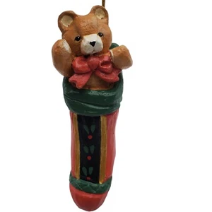 Vintage 1994 House of Hatten Teddybär Strumpf Night Before Christmas Ornament Neu mit Etikett - Bild 1 von 11