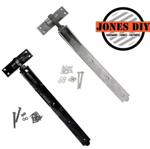 ADJUSTABLE GATE HINGE HOOK & BAND HINGES GATE SHED DOOR STABLE BLACK GALV 14-48" - Picture 1 of 7