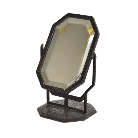 Antique Fer Forge French Art Deco Diminutive Vanity Makeup Mirror Cover
