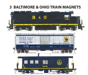 Baltimore y Ohio GP40, 40' coche de caja y caboose 3 imanes Andy Fletcher - Imagen 1 de 1