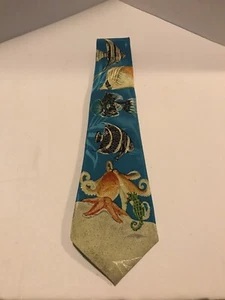 A. Roger Tie Men’s 60” Fish Silk Blue Oceanscapes - Picture 1 of 5