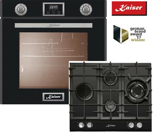 Kaiser Gas Herd Set Gasbackofen EG 6374Sp Backofen Gaskochfeld 60 Schwarz Glas - Bild 1 von 7