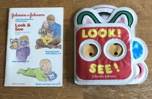 Vintage 1985 Johnson & Johnson LOOK! & SEE! Soft Baby Book Toy & Booklet Guide - Picture 1 of 17