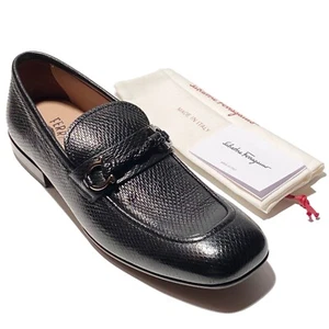 Ferragamo Gancini Black 10.5 EE Pebbled Leather PAGO Men's Dress Strap Loafers - Picture 1 of 6