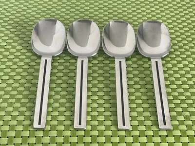 The Cellar CLF25 Stainless 4 Soup Spoons Glossy Black Accent Flatware B37G - Image 1 of 4