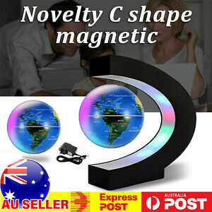 Magnetic Levitating Floating Rotating Globe World Map LED C-Shape Lamp Home AUS