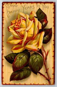 Postal Muchos años felices para ti rosa amarilla años 1910 FELIZ AÑO en relieve sin publicar - Imagen 1 de 2