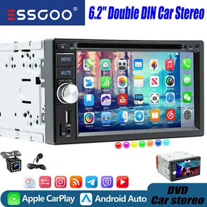 6.2" Double 2 Din Car Stereo Head Unit For Apple Android CarPlay Touch Radio CAM - Picture 1 of 15