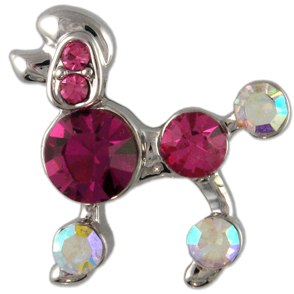 CRYSTAL RHODIUM PLATED CUTE POODLE BROOCH PIN MADE WITH SWAROVSKI ELEMENTS - Image 1 of 1