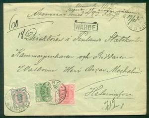 FINLANDIA 1896, carta asegurada con franqueo de 3 colores (#39,40,43), sellos de cera inversos - Imagen 1 de 1