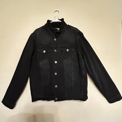 Chaqueta Rue 21 Para Hombre Talla Grande Denim Negra Camionero Chaqueta Con Forro Sherpa Foto 1 de 4