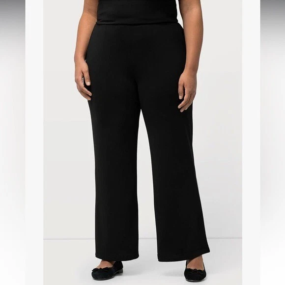 Calça Ulla Popken Feminina Casual Elástica Cintura Preta Perna Larga 20/22 - Imagem 1 de 4