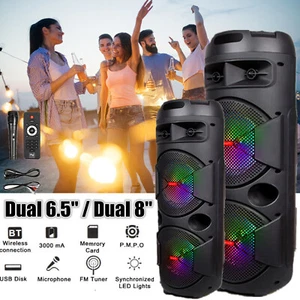 Dual Subwoofer Bluetooth Speaker Portable Woofe PA System DJ Party Mic Remote - Afbeelding 1 van 16