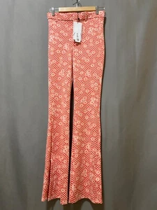 NWT ZARA Women Zip Side Slit Jacquard Knit Mid-Rise Flared Pants Size M Orange - Picture 1 of 12