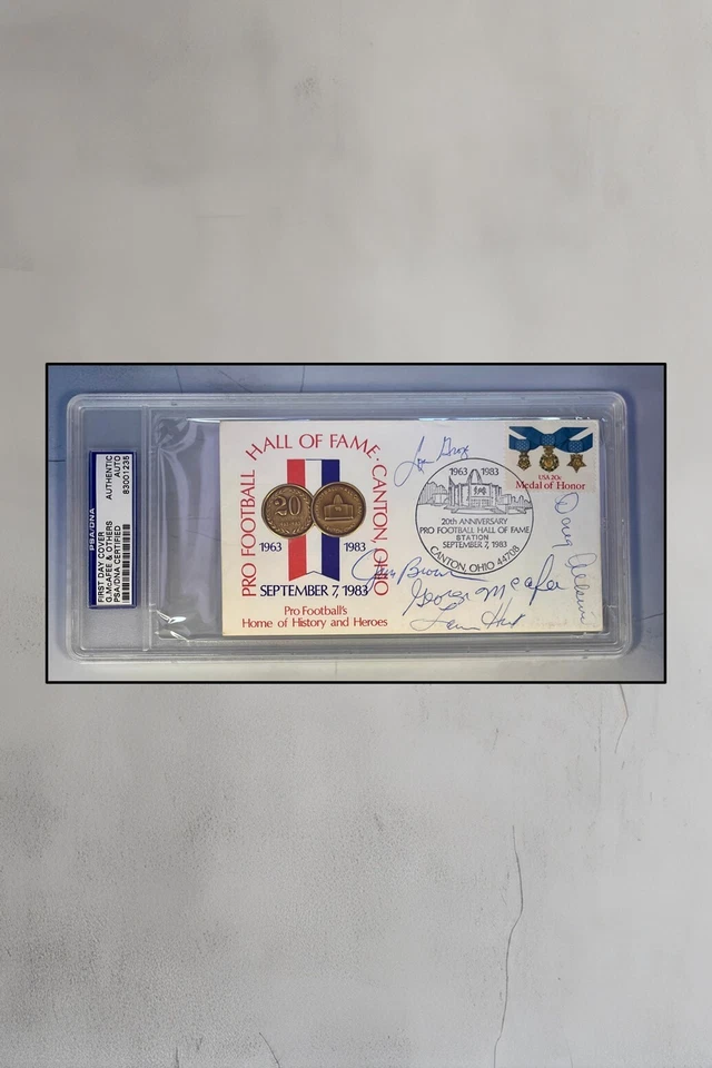 Football Hall of Fame FDC signed by Brown/Hunt/McAfee/Atkins/Groza-PSA #83001235 - Image 1 of 1