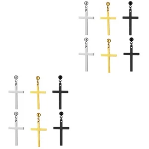 6 Pairs 6 Pairs Cross Dangle Cool Titanium Steel Piercing Jewelry Ear Studs Men - Picture 1 of 12