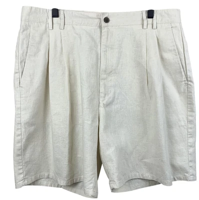 Pantalones Cortos Bert Pulitzer Para Hombre 36 x7 Marfil Lino Algodón Plisado Verano Informal Clásico Foto 1 de 4