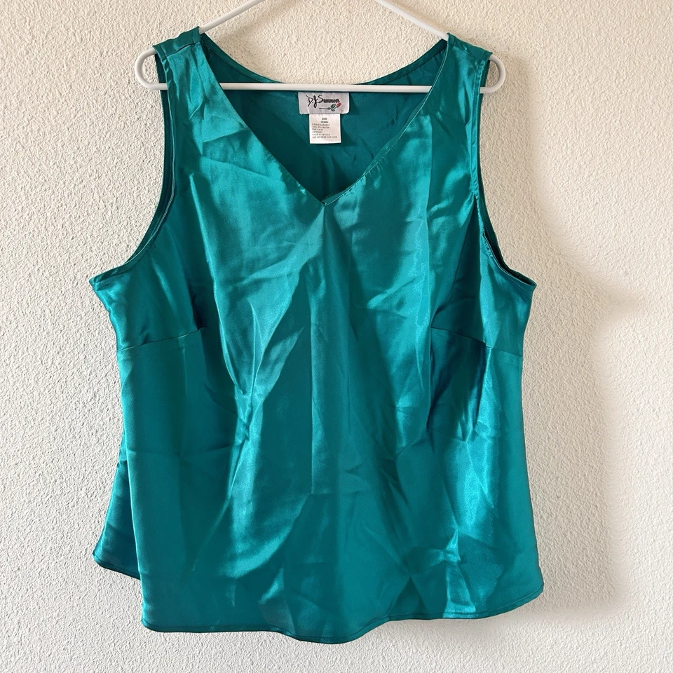 Camiseta sin mangas DJ.Summers de colección para mujer 20 W verde azulado satinado fiesta fecha sexy sedosa Foto 1 de 4