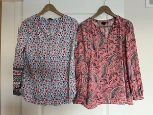 LOT Talbot’s BAND COLLAR TUNIC PINK PAISLEY BLUE FLORAL BUTTON  Large L - Picture 1 of 11