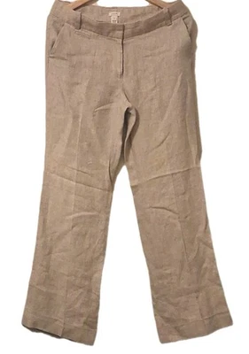 Pantalones de vestir J.Crew 8/32 100 % lino pierna ancha beige tostado frente plano  Foto 1 de 4