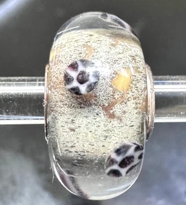 Trollbeads Serling Silver Glass Bead UNIQUE Sparkle Base with Chocolate swirls. - Picture 1 of 6
