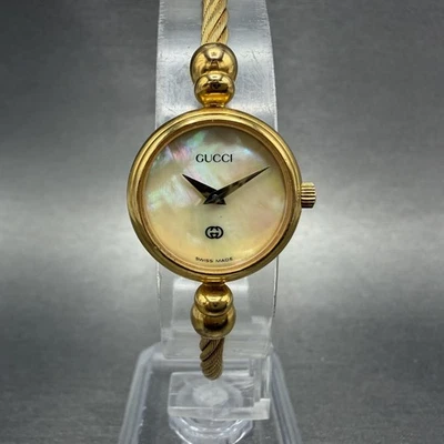 Gucci Watch Women 20mm MOP Dial Gold Plated Round Vintage 2700L New Battery - Image 1 of 4