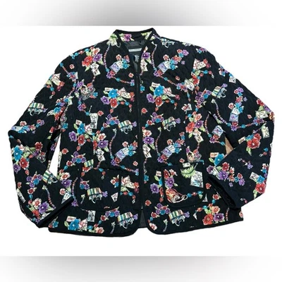 Requirements Women’s Black Pattern XL Quilted Jacket Mandarin Collar Zip Front - Image 1 of 4