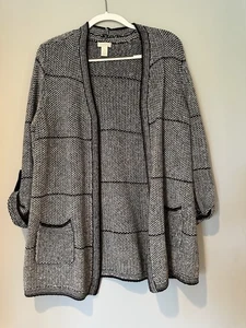 Chico's Damen schwarz & weiß offene 3/4 Ärmel Strickjacke Größe 3 - Bild 1 von 7